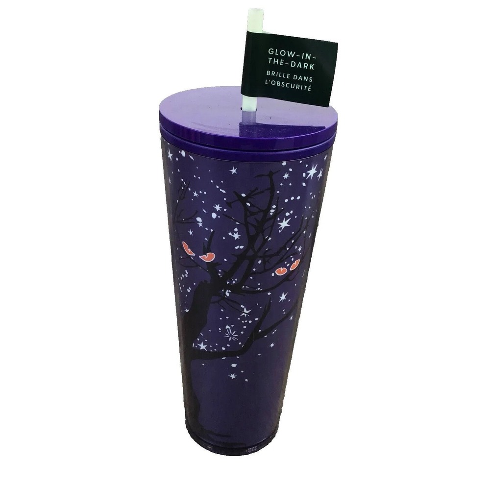 Starbucks Halloween 2022 Tree & Eyes Glow in the Dark Cold Cup Tumbler 24oz‎